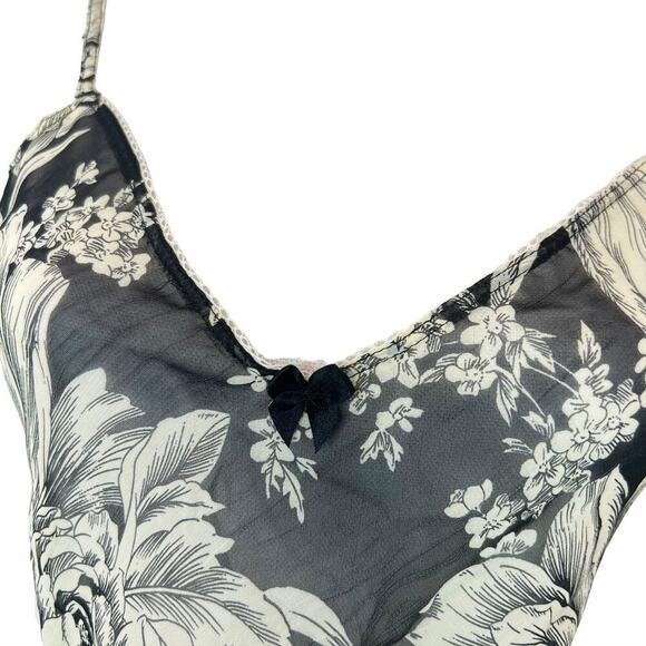 Y2K Tank Top Black Floral Sheer Size M - Picture 2 of 6